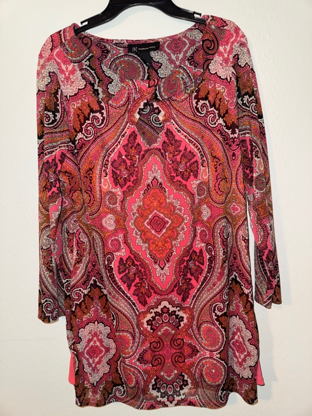 INC International Concepts Red Paisley Tunic Top ptp 18”